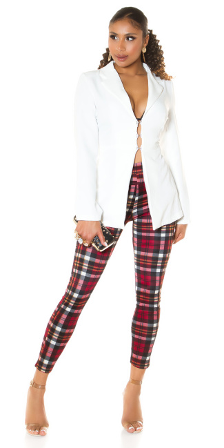 high-waist trousers with checked pattern Red